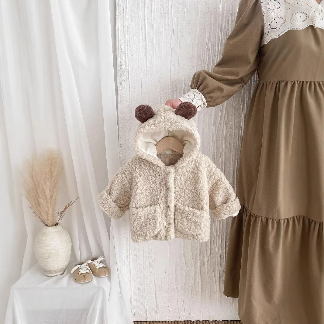 

Baby Plush Teddy Bear Ear Hooded Jacket Cute Casual Fashionable Thick Warm and All-match Winter Jacket