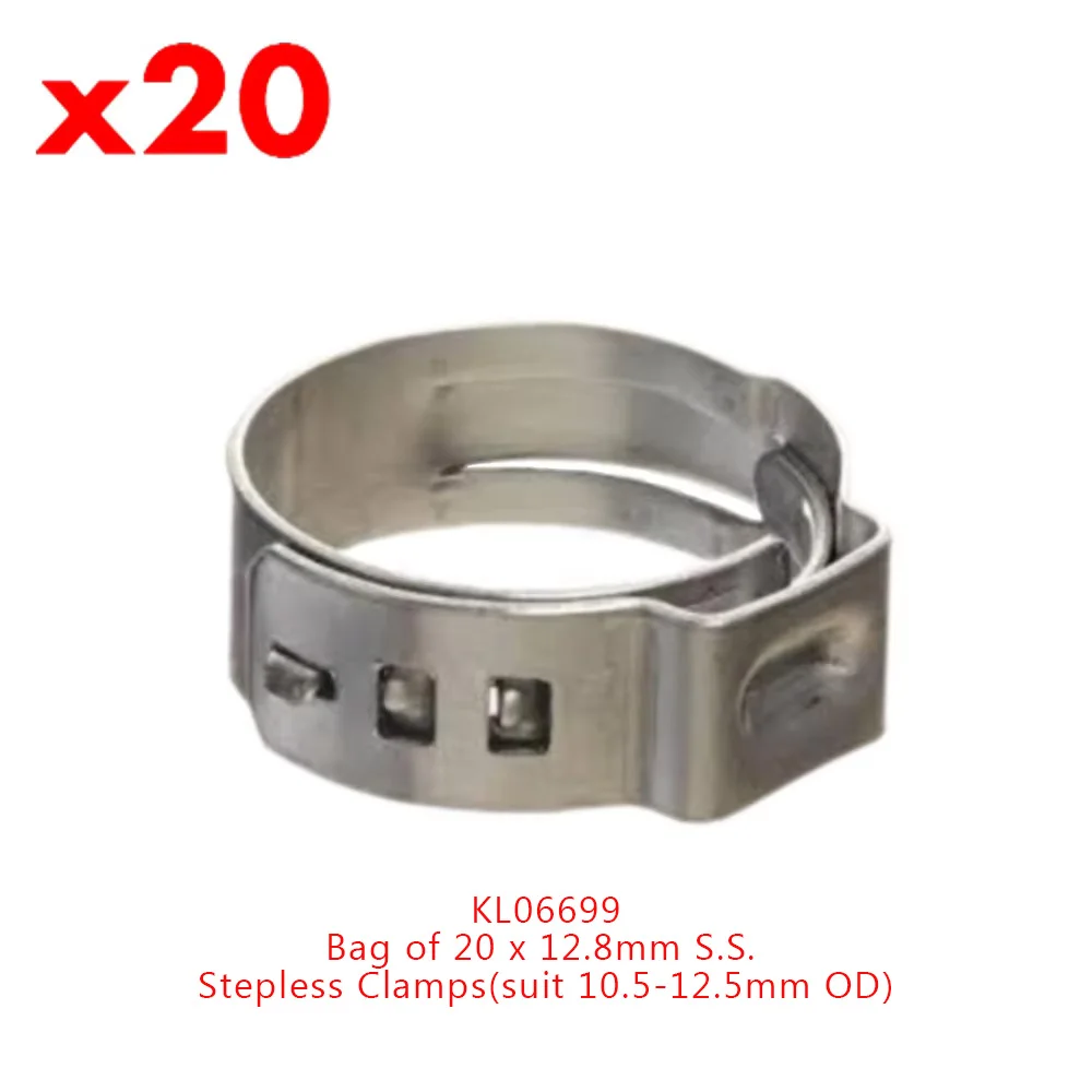 KegLand Bag of 20 X Stainless Stepless Clamps(Suit 8/9.5/10.5/12.8/14.5/16.5/18.5/ 20.5MM OD) hardware tool