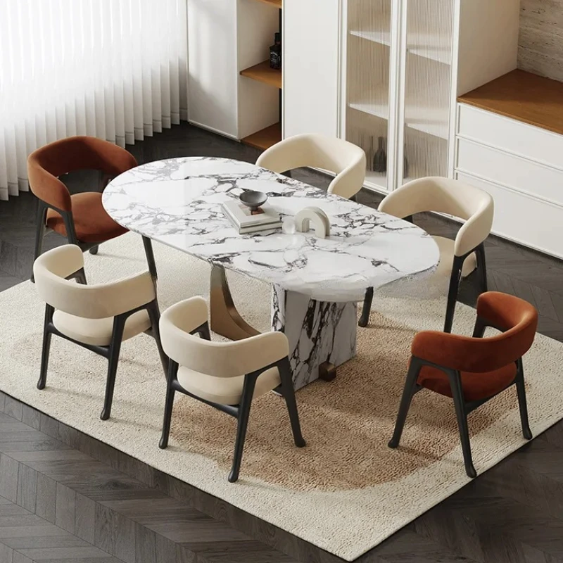 

Nordic Mild Luxury Marble Vintage Dining Table Villa Home High-End Designer Oval Dining Table