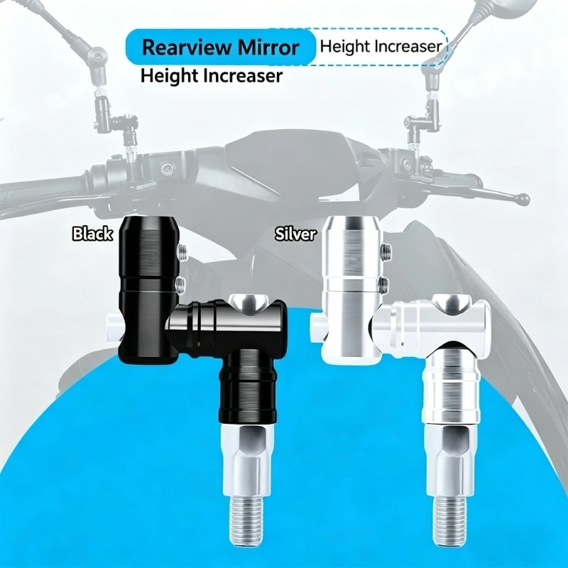 2Pcs Universal Motorcycle Side Mirror Risers Bracket with Height Extension Aluminum Alloy Construction Extender Adapter