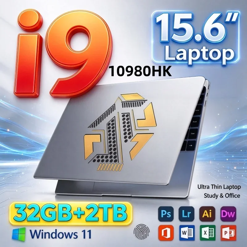 New 15.6 Inch Ultra Thin Notebook Intel I9 10980HK Laptop 32GB RAM 1TB/2TB SSD FHD Screen Windows11 PC For Student Office Gaming