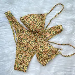 Conjunto de biquíni sexy para mulheres, roupa de banho estampada, roupa de praia, tanga triangular, maiô biquíni, 2022