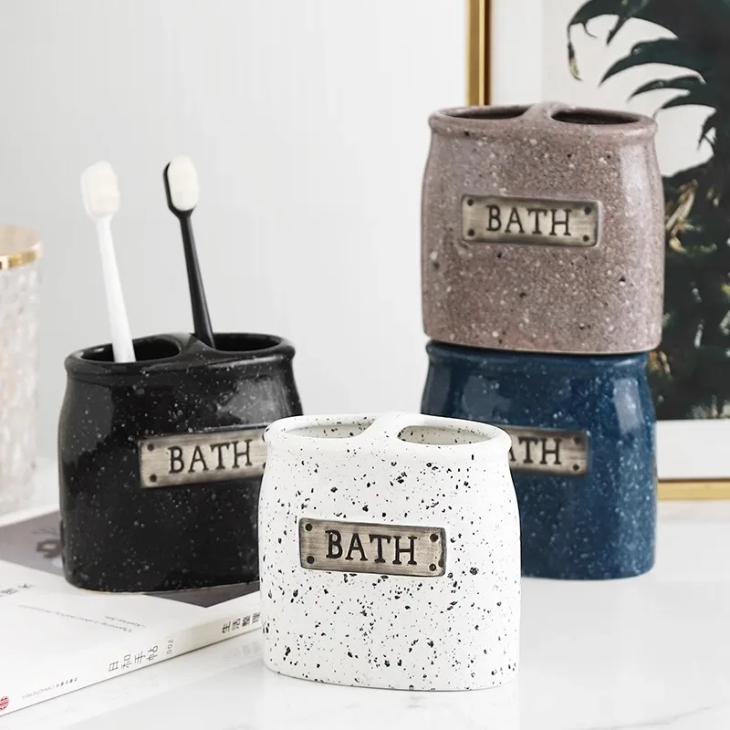 Luxury Glazed Ceramic Toothbrush Holder Bathroom Organizer Desktop Toothpaste Stand for Hotel Home Decor