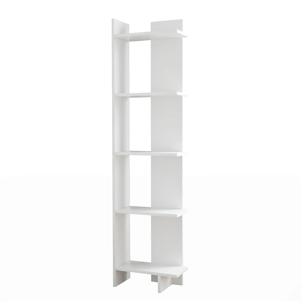 5 Tier Corner Storage Bookshelf Shelving Unit, White