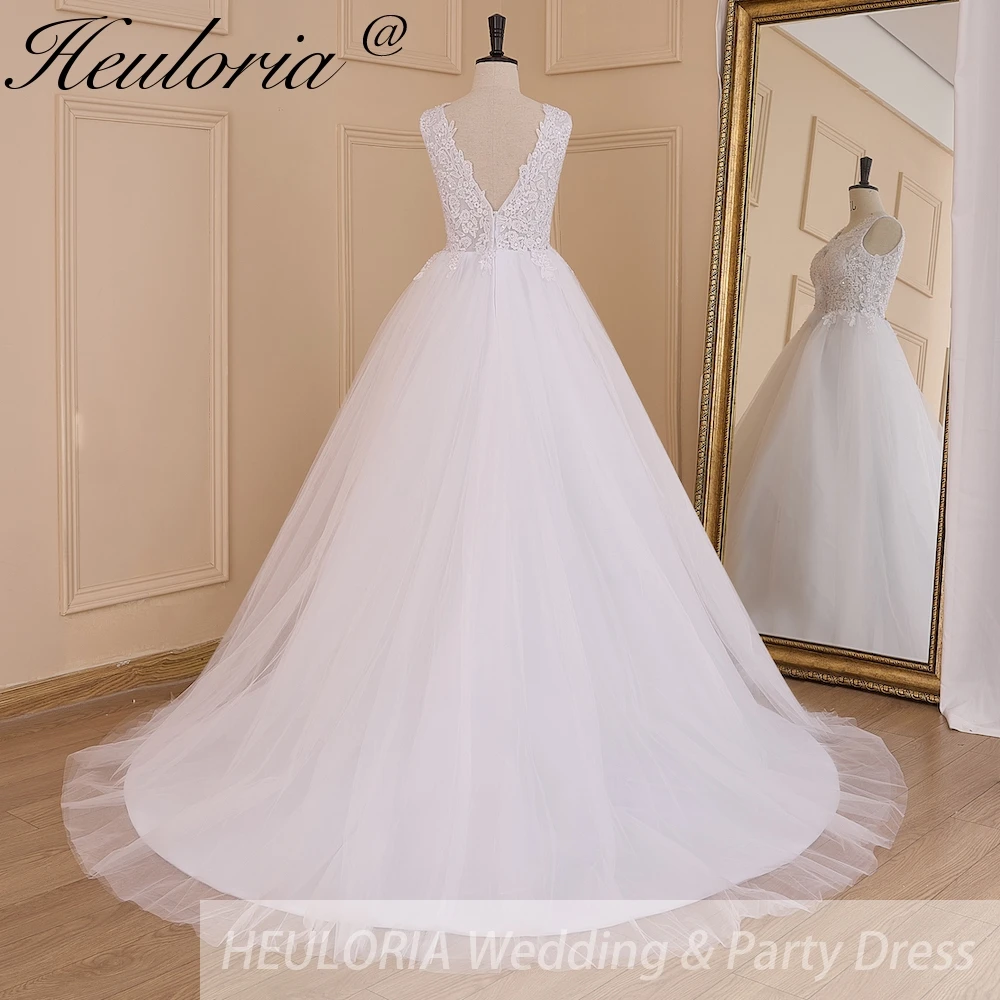 Women's lace beading V neck sleeveless wedding dress A line Robe De Mariee Wedding Bride Dress