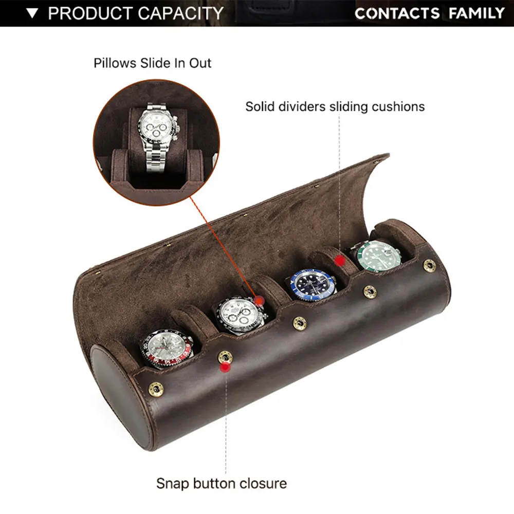 Vintage Genuine Leather 1/2/3/4 Slots Watch Roll Case Men Women Travel Portable Organizer Display Storage Box  Handmade Gifts