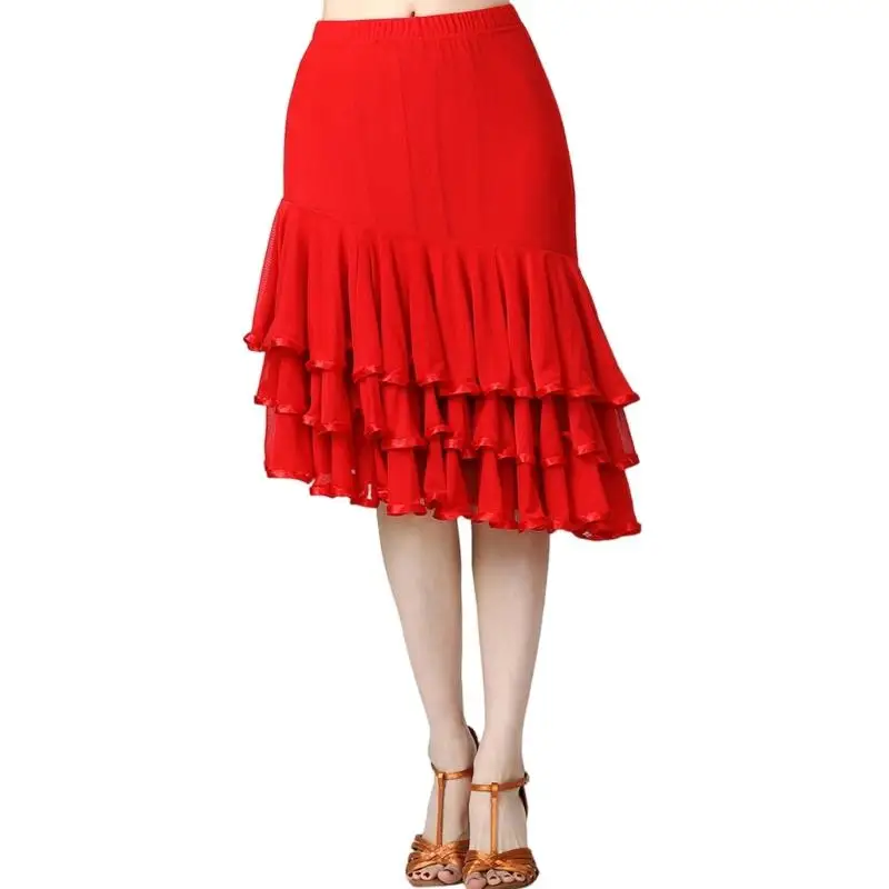 652F Latin Flamenco Dances Party Irregular Long Swing Mesh Skirt Ballroom Dance Skirt
