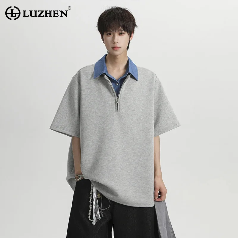 LUZHEN Pad Design 2026 Piece Summer Shoulder Fake Two Short Sleeve T-shirts Men's Fashion Handsome Loose Casual Male Tops JY8486