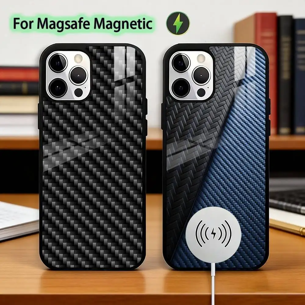 

Car Carbon F-fibre Phone Case For iPhone17,16,15,14,13,12,11 Plus,Pro Magnetic For Magsafe Wireless Charging