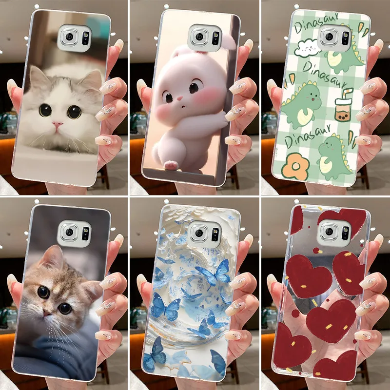 Para samsung galaxy s6 edge plus caso claro silicone macio tpu capa traseira para samsung s7 borda bonito coelho gato dinasaur caso de telefone