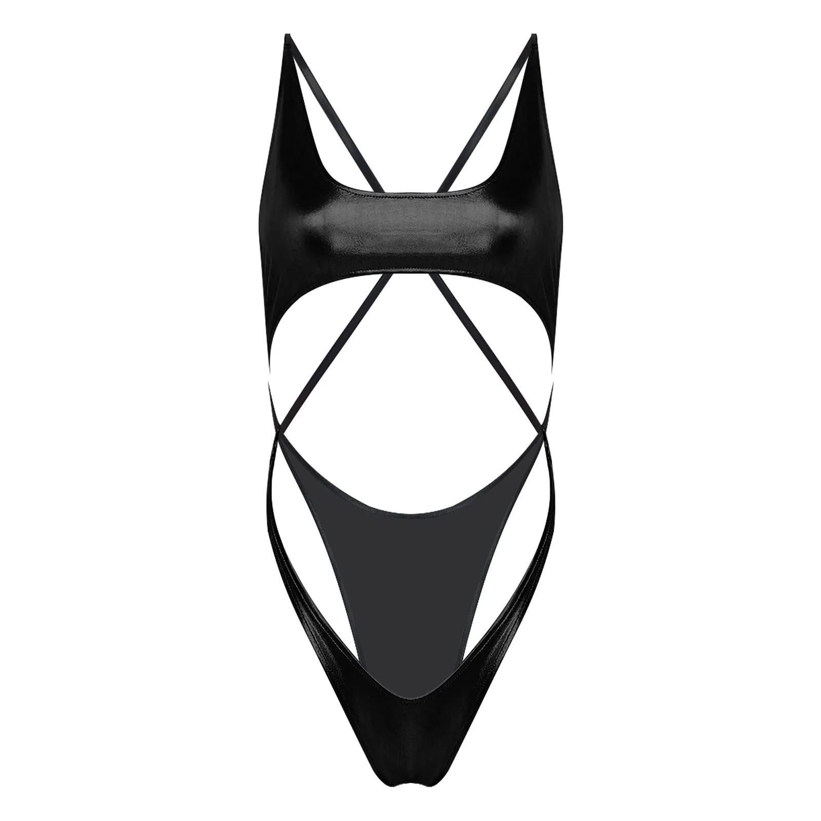 

Adult Womens Metallic Shiny One-piece Bathing Suit No-pad No-wire Backless High Cutting Swimwear for Beach Pool Party