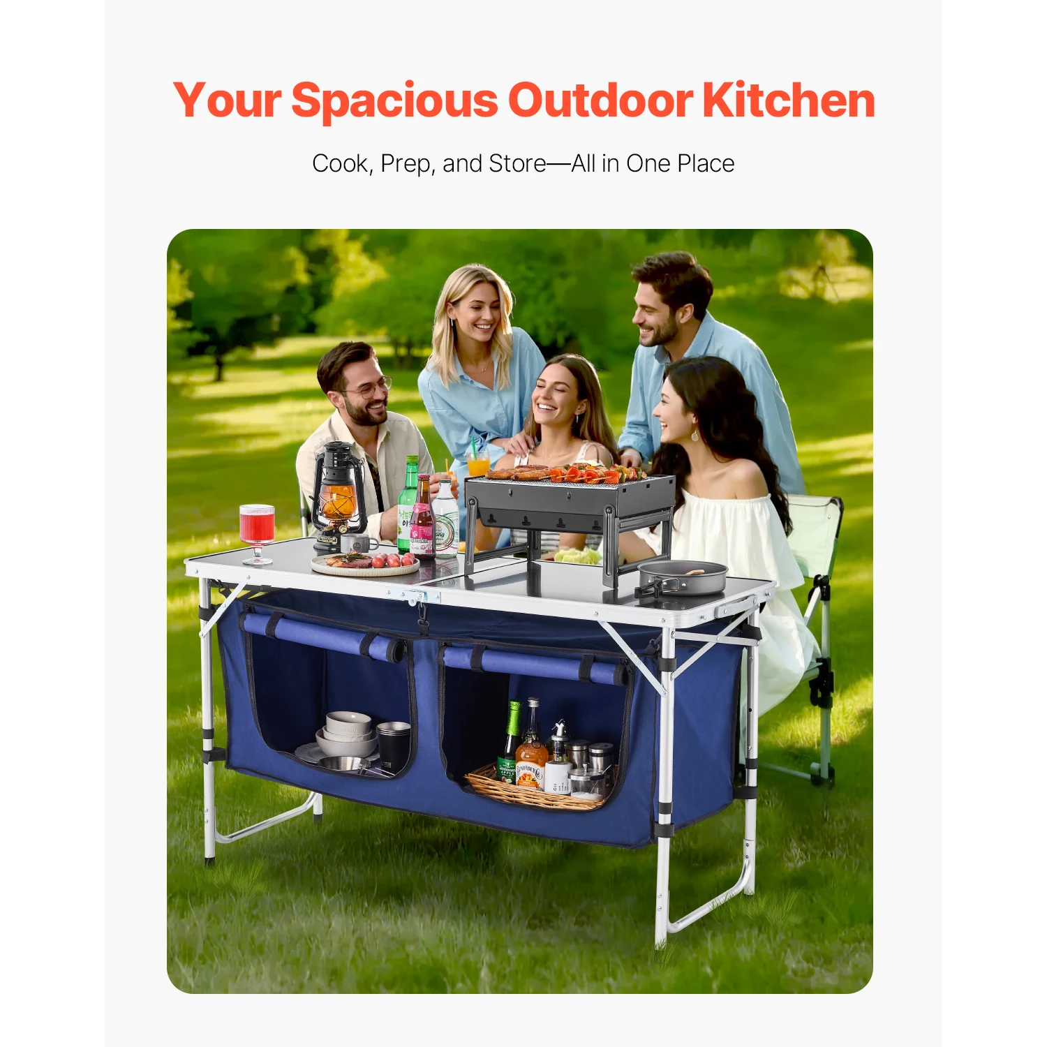 SucceBuyCamping Kitchen Table Folding Cooking Table Aluminum Lightweight Portable Cook Station Foldable Camp Table for BBQ