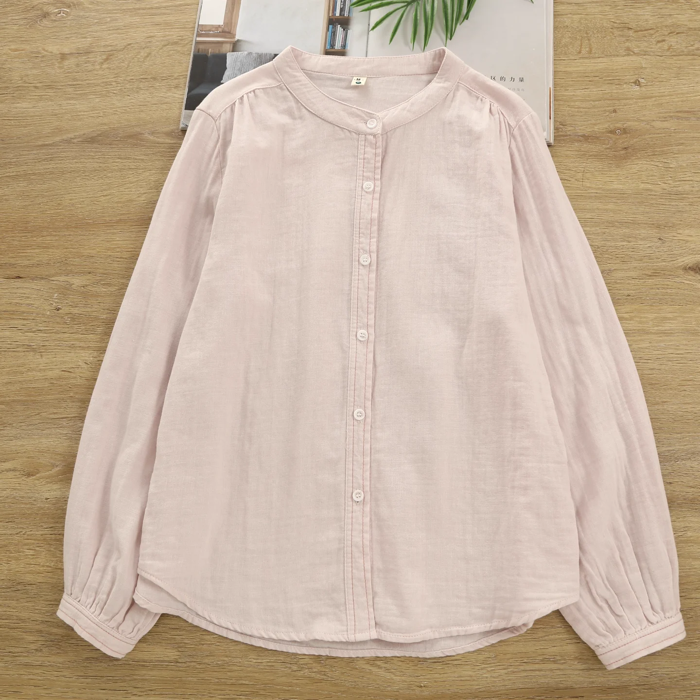 

Красивые и элегантные женские блузки из 100% хлопка, японские модные однотонные рубашки и блузки с воротником-стойкой, топы с длинными рукавами