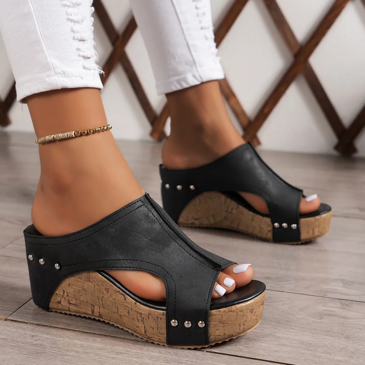 Women Slippers 2024 New Summer Platform Sandals for Women Rubber Sole Buckle Peep Toe Elegant Wedge Woman Slippers Slides Women