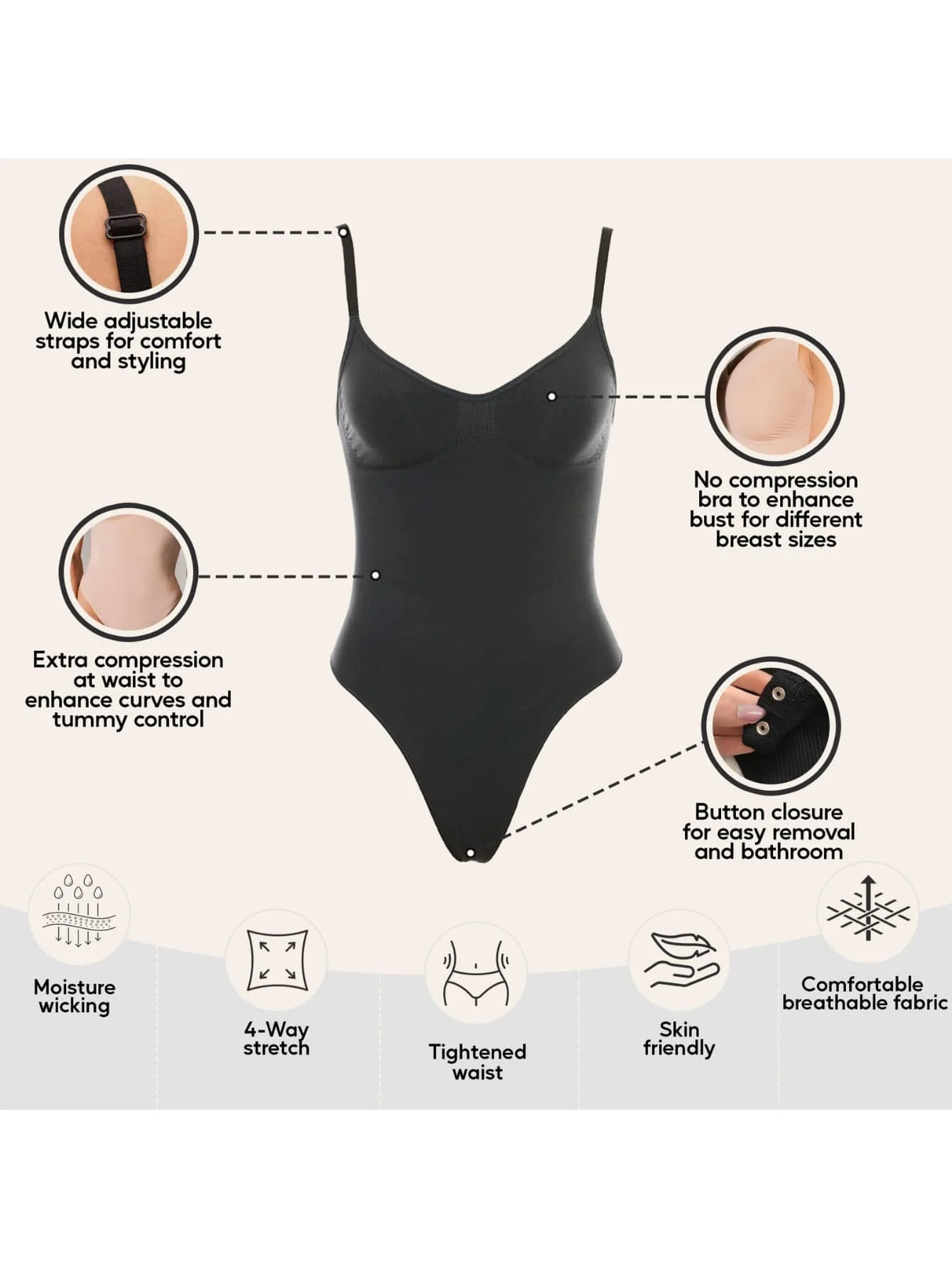 

Seamless Thong Bodysuit Shapewear With Waist Control And Tummy Slimming