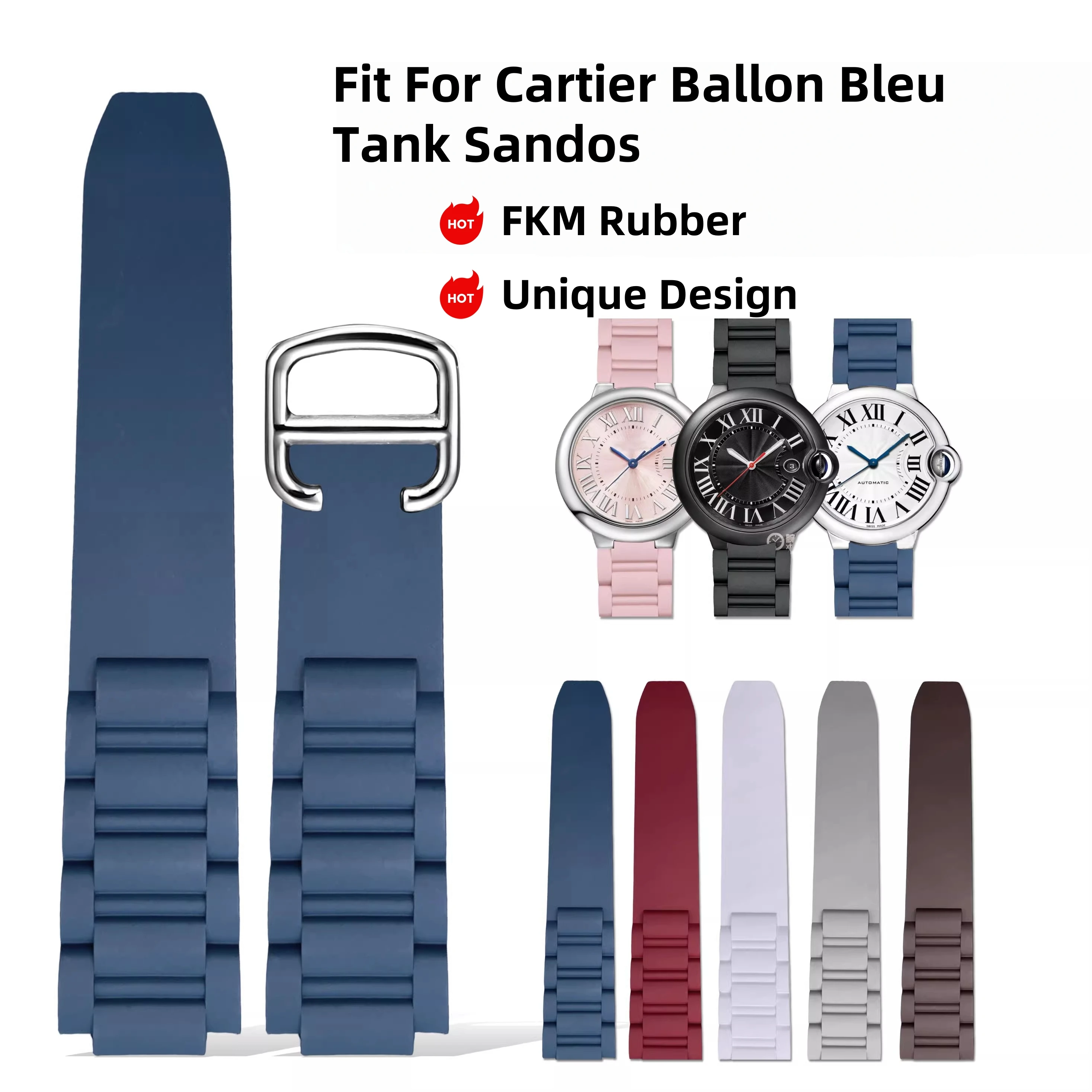 プレミアム-fkm-ラバー時計ストラップ-カルティエ-バロン-ブルーとタンク-ロンドン時計バンド-オリジナル-バックル付き