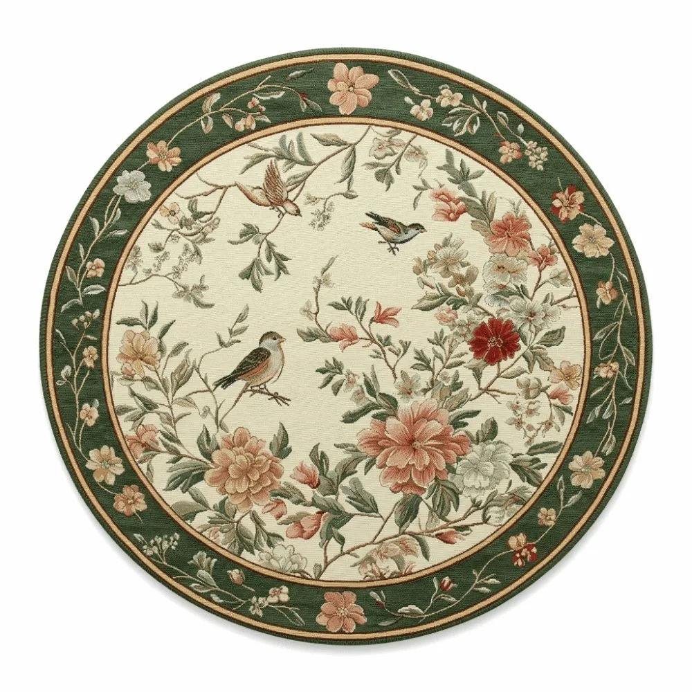 Heat Insulation Floral Birds Table Placemat Anti-slip Coaster Flower Linen Table Mat Anti-scald Coffee Cup Mats Round Dining Mat