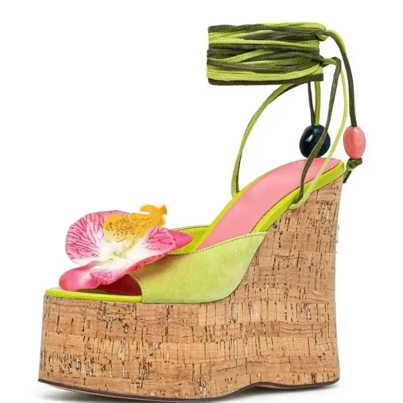 

MKKHOU Fashion Sandals Women's New Handmade Custom Shoes Thick Bottom Cross Strap Slope Heel Sandals Summer Women's Shoes