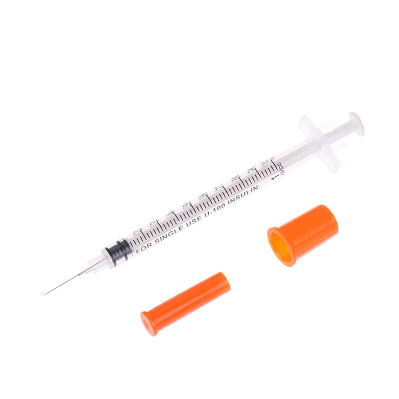 5Pcs 0.3/0.5/1ML Disposable Plastic Veterinary Syringe Orange Cap Sterile Insulin Syringe w/ Needles For Pet Farm Animal Cat Dog