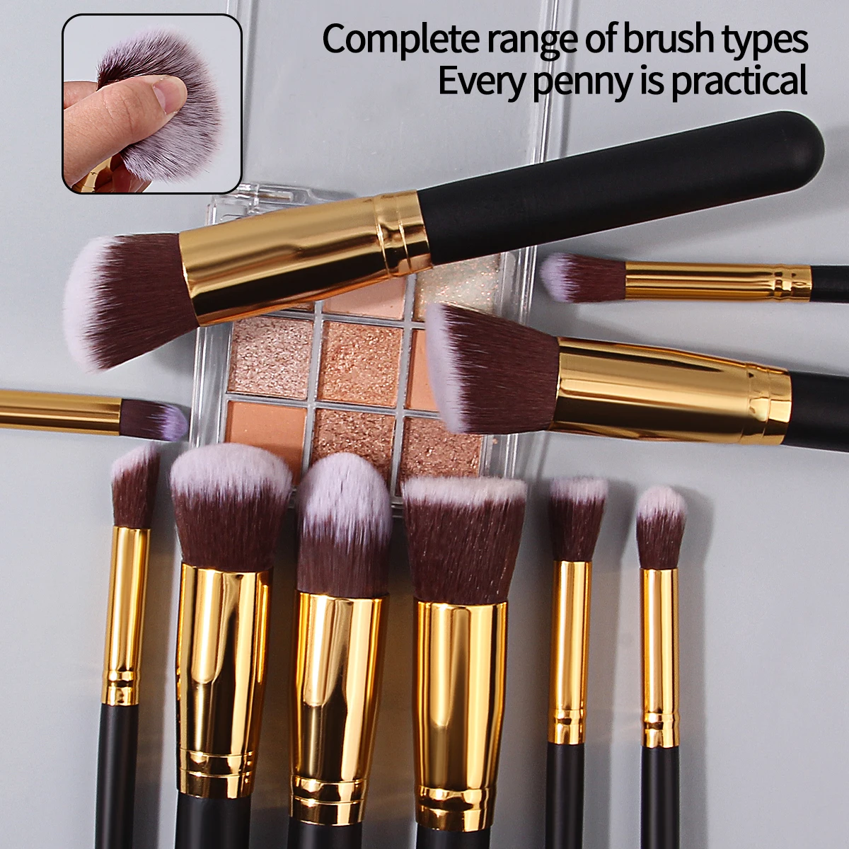 10 STKS grote make-up set borstels + 4 STKS droge en natte dual-purpose schoonheid eieren, driehoekige poederdonsjes, make-up tools