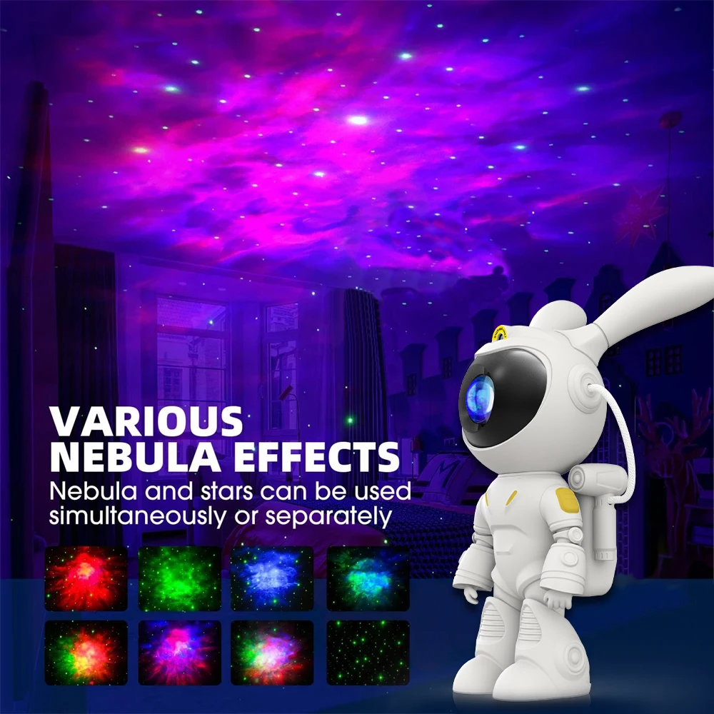 Cosmic Rabbit Galaxy Projector lamp, cute Astronaut Starry Night Light, Standing Rabbit LED Night Light, Variable Hue Light