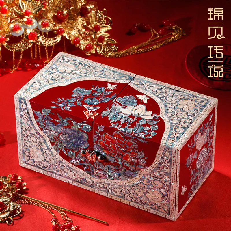 漆塗りの宝石箱、結婚祝い、誕生日の贈り物、嫁入り道具箱、無垢材の宝石収納箱に適しています。