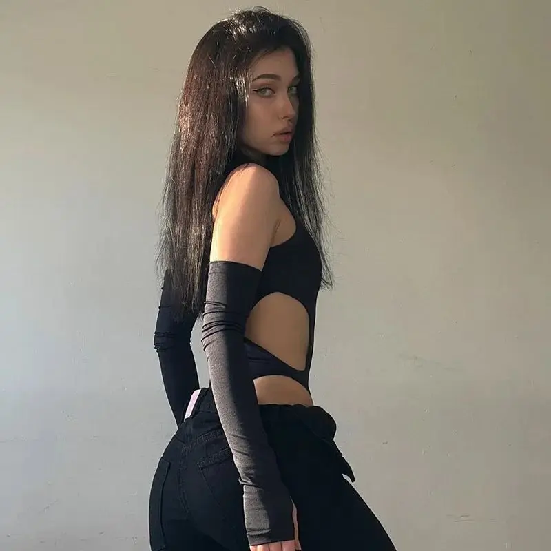 Combishort dos nu en fibre précieuse pour femme, costume de batterie Y évidé, style streetwear, sexy