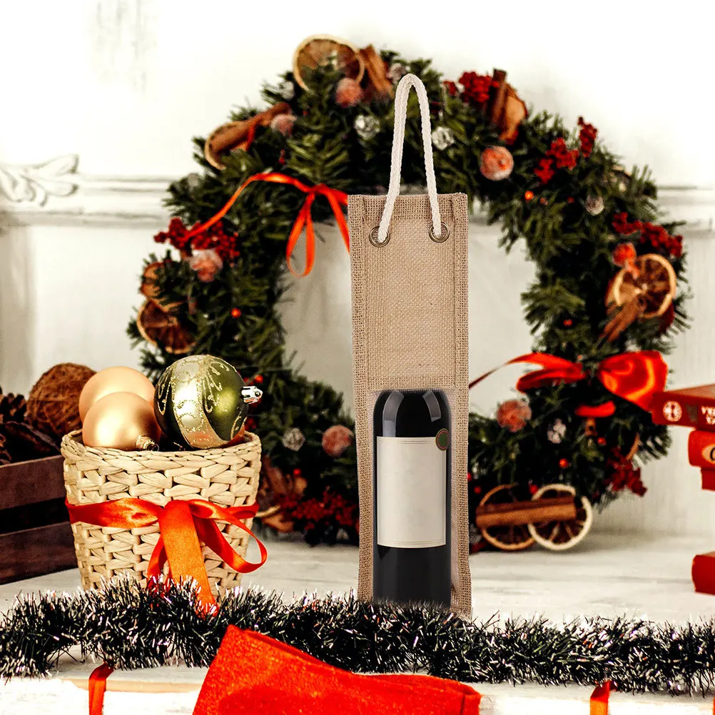 

2Pcs Wine Bottle Gift Bag Premium Jute Tote with Window Heavy Duty Wine Holder Bag for Christmas Present Liquor Bottle Bags