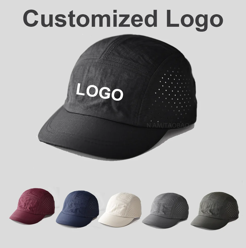 Casquette de Baseball à 5 panneaux avec Logo personnalisé, panneau lumineux, séchage rapide, trou de couleur unie, à bord court, pour hommes et femmes, casquette de Baseball Simple et fine pour