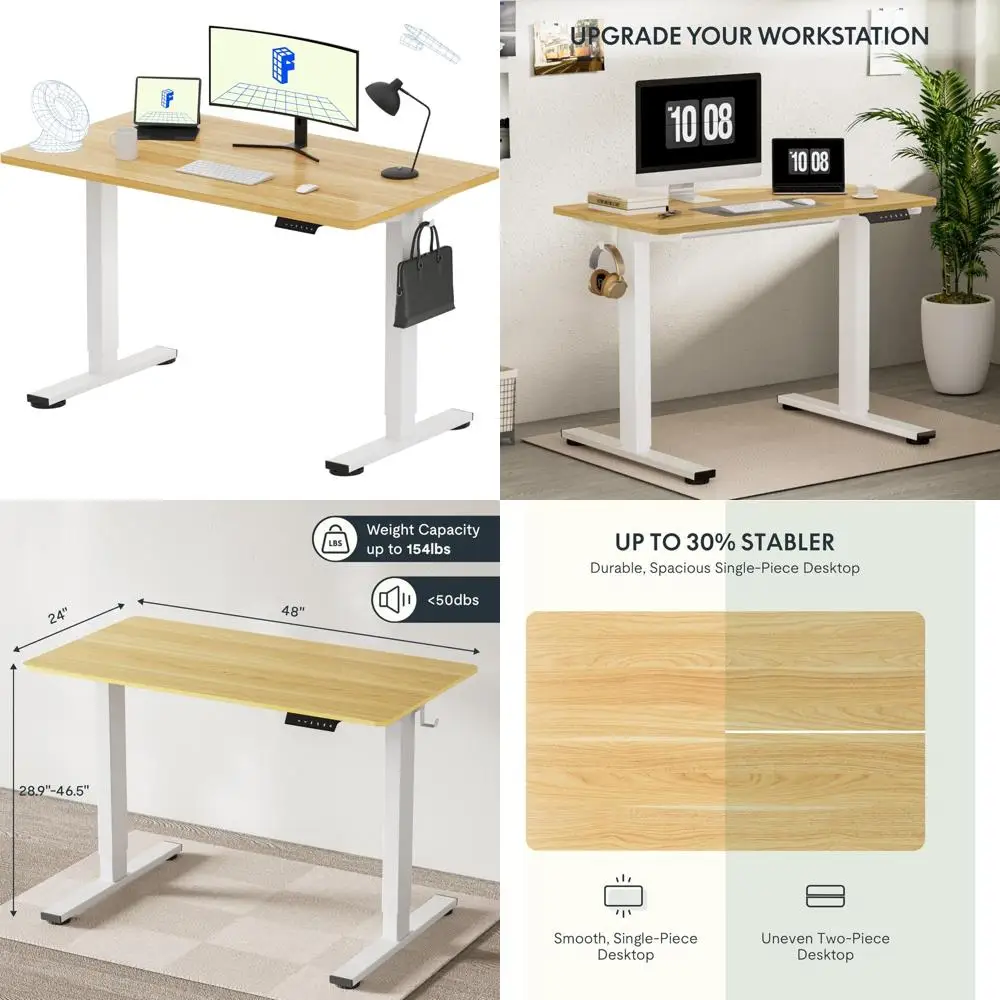 FLEXISPOT EN1 Whole-Piece Standing Desk, 48 x 24 Inches Height Adjustable Desk Stand up Desk Home Office Table for Computer Lapt