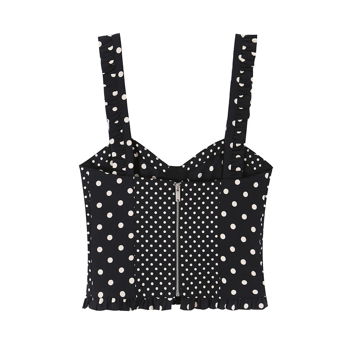 TFMLN Sexy Damen Schwarzes Polka-Dot-Print Plissiertes Trägertop Schlankmachendes Korsett Rückenfreies Camisole-Top für Party und Club – Detail 3