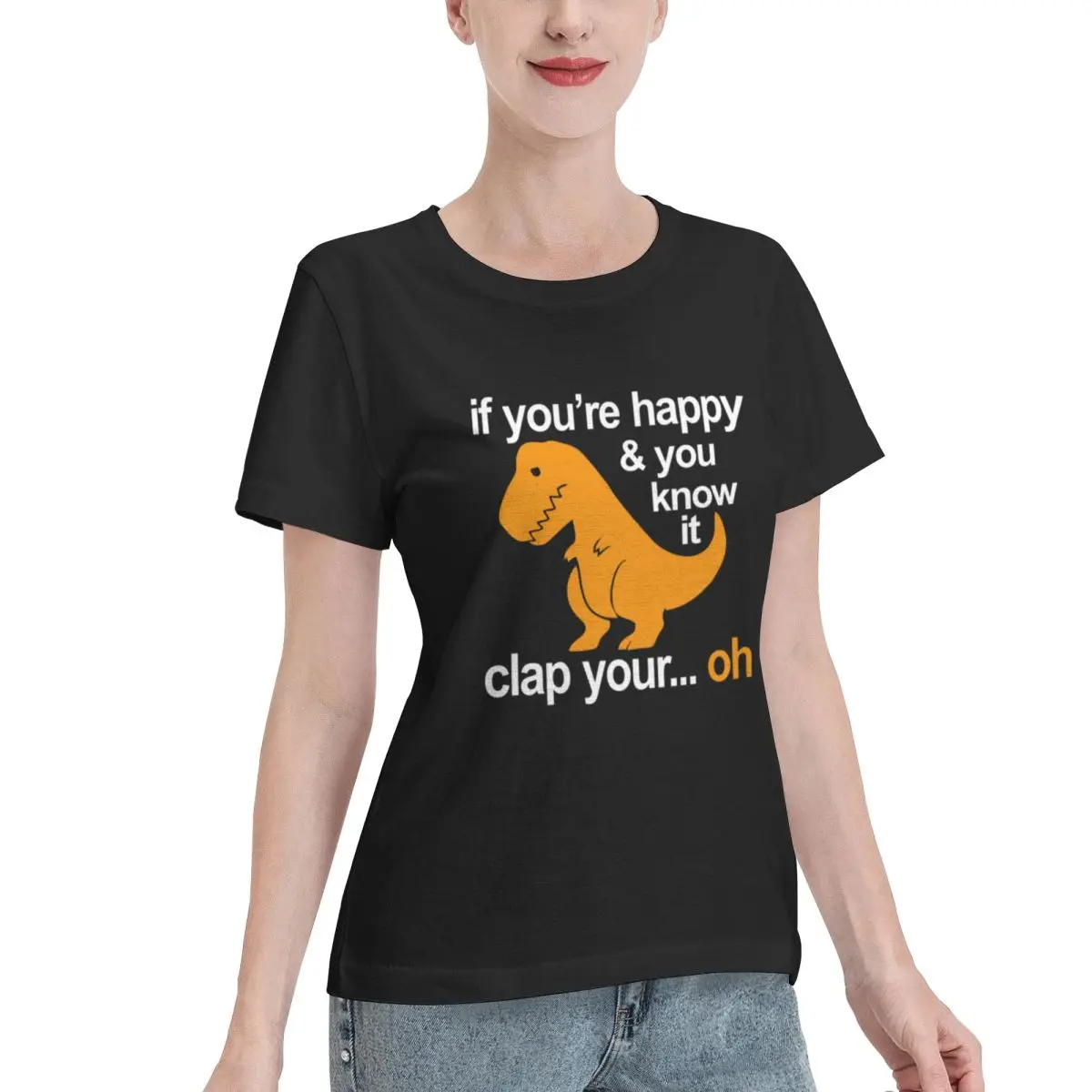 Fast Shipping Dino Clap Your Hands Playful T-Rex And Happy Rhymes Women's T-shirt Youthful Fashion Ladies Shirt
