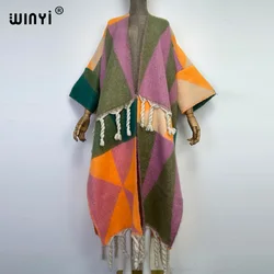 WINYI 2022 Winter Women tassel Cardigan coat Loose Christmas dress robe longue Thick Warm free size Middle East Female Kaftan