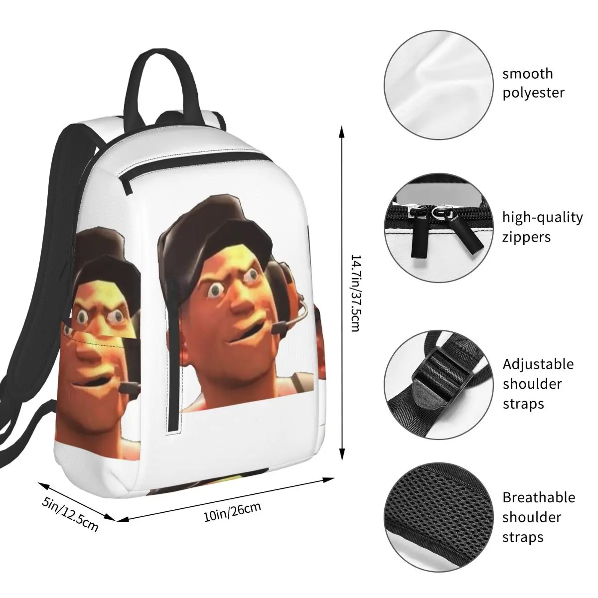 Team Fortress 2 TF2 Scout Gmod Face Funny Meme Backpack Student BookBag Children School Bag Computer Shoulder Bags Boys Girls