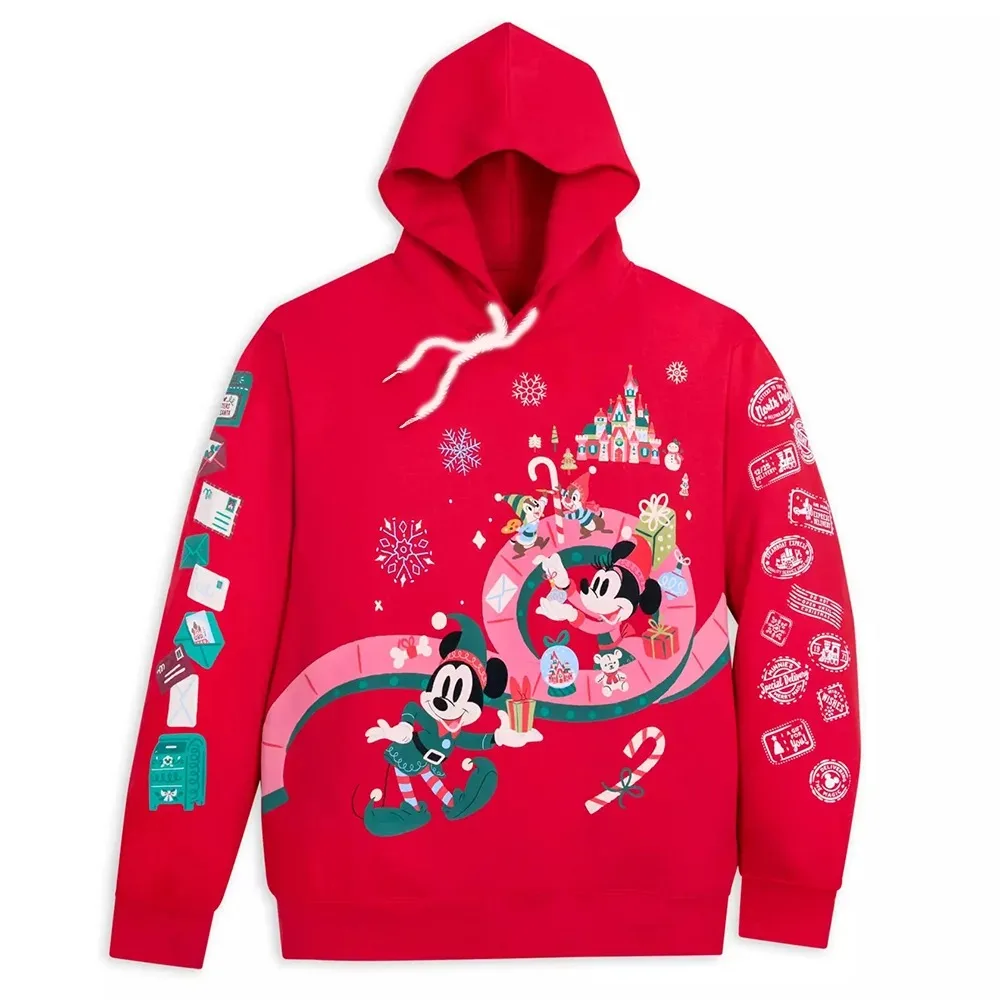 Girls Women Mickey Mouse Friends Holiday Pullover Kids Boys Hoodie Adults Top Casual Clothes Teenager New Year Red Sweatshirts