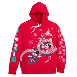 Girls Women Mickey Mouse Friends Holiday Pullover Kids Boys Hoodie Adults Top Casual Clothes Teenager New Year Red Sweatshirts