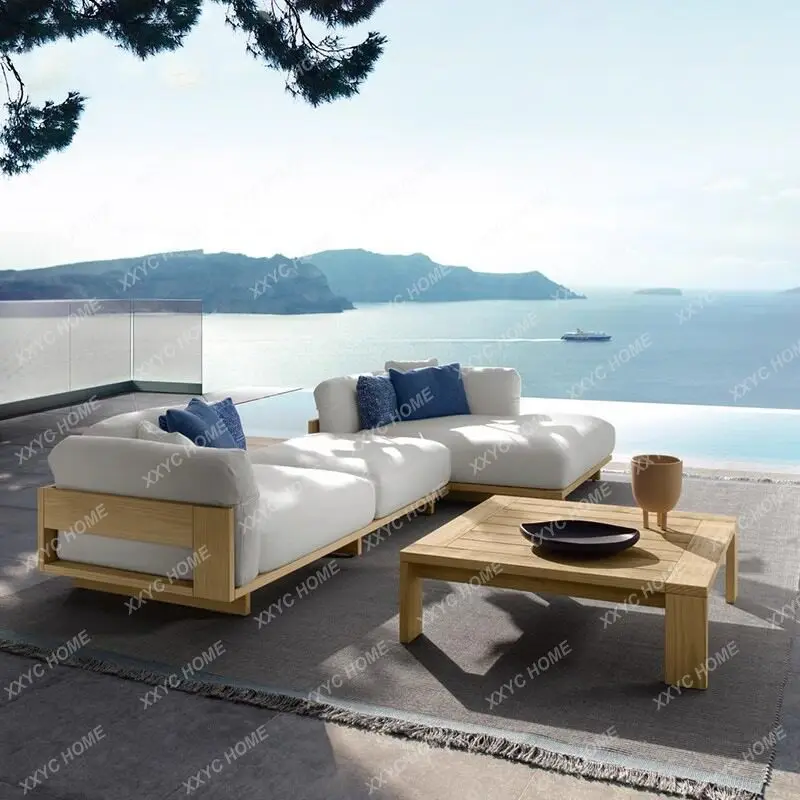 High-end teak outdoor sofa and patio solid wood coffee table set - ideal for hotels, villas, and balcony leisure spaces - anti-c
