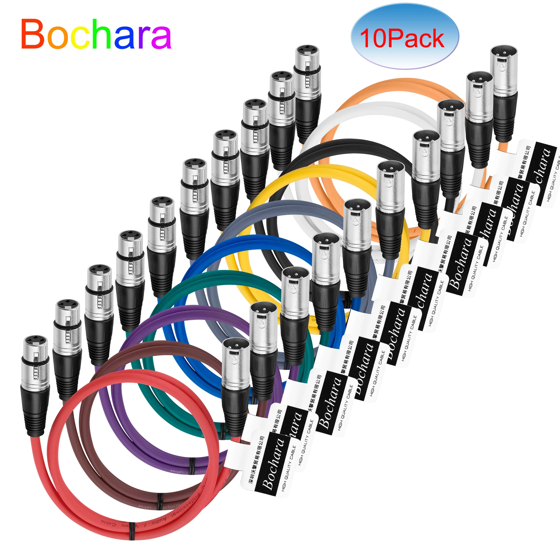 Bochara XLR Cable Male to Female 3Pin M/F Audio Cable Foil+Braided Shielded For Microphone Mixer Amplifier 10Pack