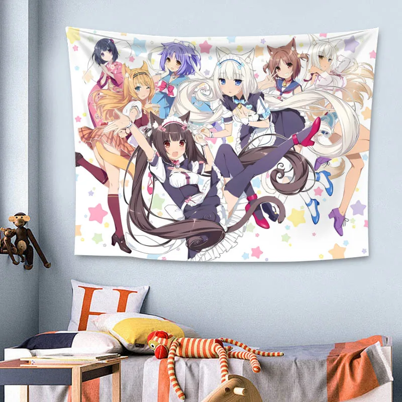 Nice NEKOPARA Anime Colorful Tapestry Wall Hanging Bohemian Wall Tapestries Mandala Home Decor