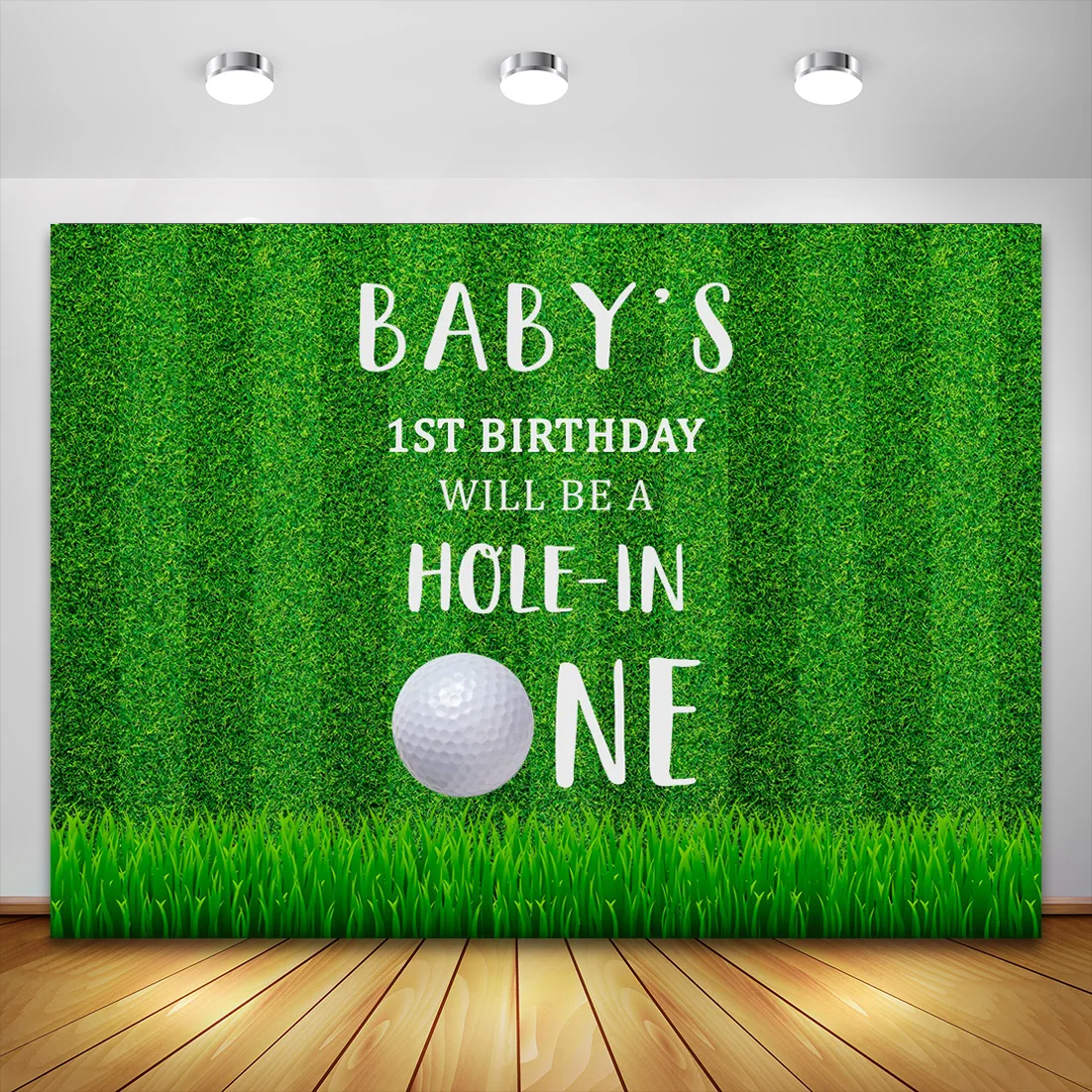 Grassland Baby's 1st Birthday Will Be Hole In One Golf Theme Party Banner Photographic Backdrop Vinyl Background for Baby Shower