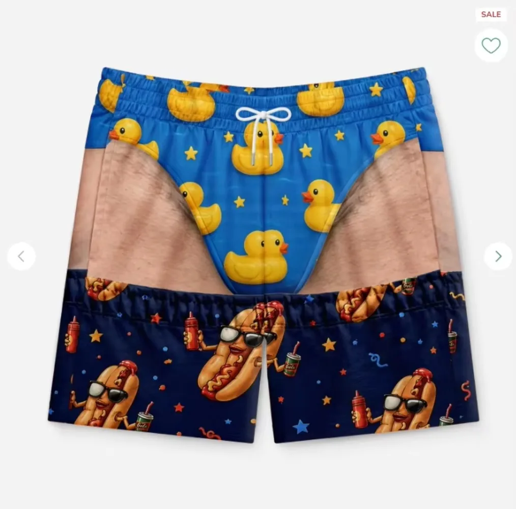 Creative American-style Hot Dog Design 3D Print Men Shorts Summer Fashion Casual Breatha Quick-dry Hawaiian Beach Surfing Shorts