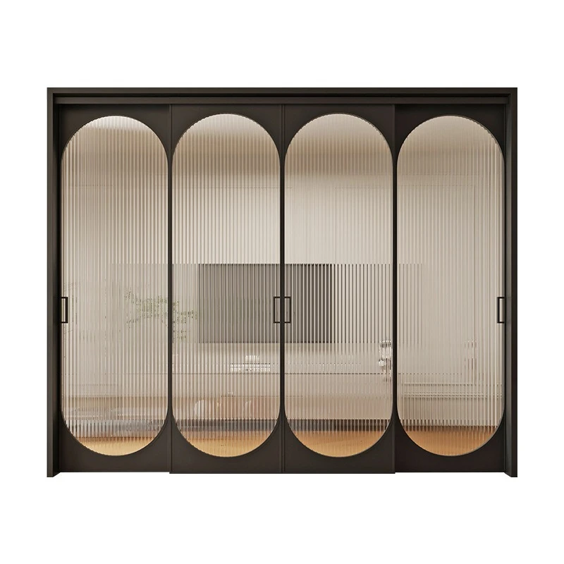 

Aluminum retro black floor hanging rail sliding door, balcony kitchen study old steel window sliding door black