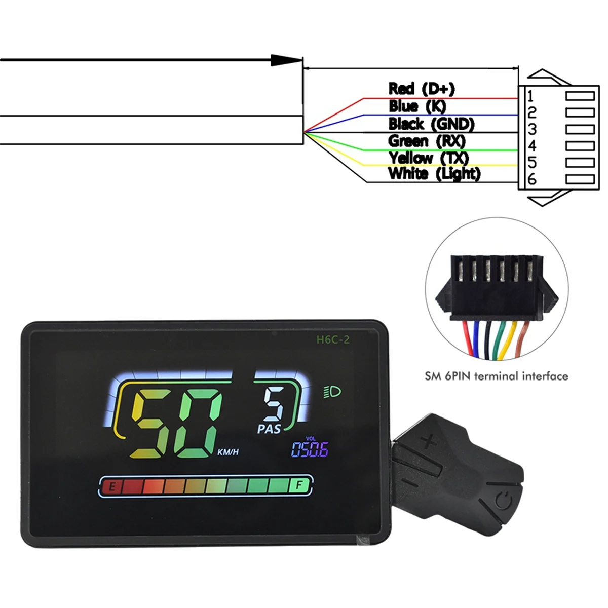 Yours H6C-2 E-الدراجة متر شاشة الكريستال السائل سكوتر كهربائي عداد السرعة لوحة القيادة UART 24 فولت-60 فولت للدراجة الكهربائية الجبلية SM6PIN