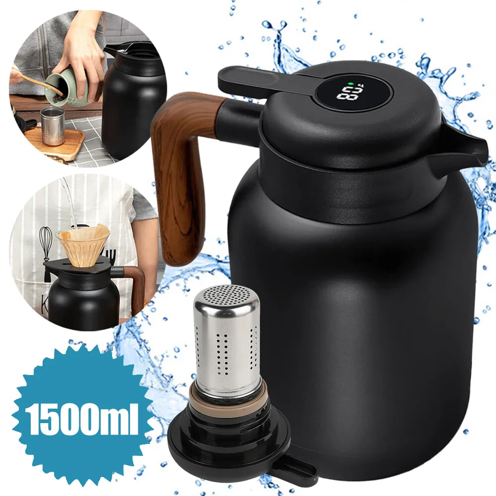 1 thermos de 1500 ml avec affichage intelligent de la température, idéal pour boire en route vers le travail, au bureau ou en déplacement.