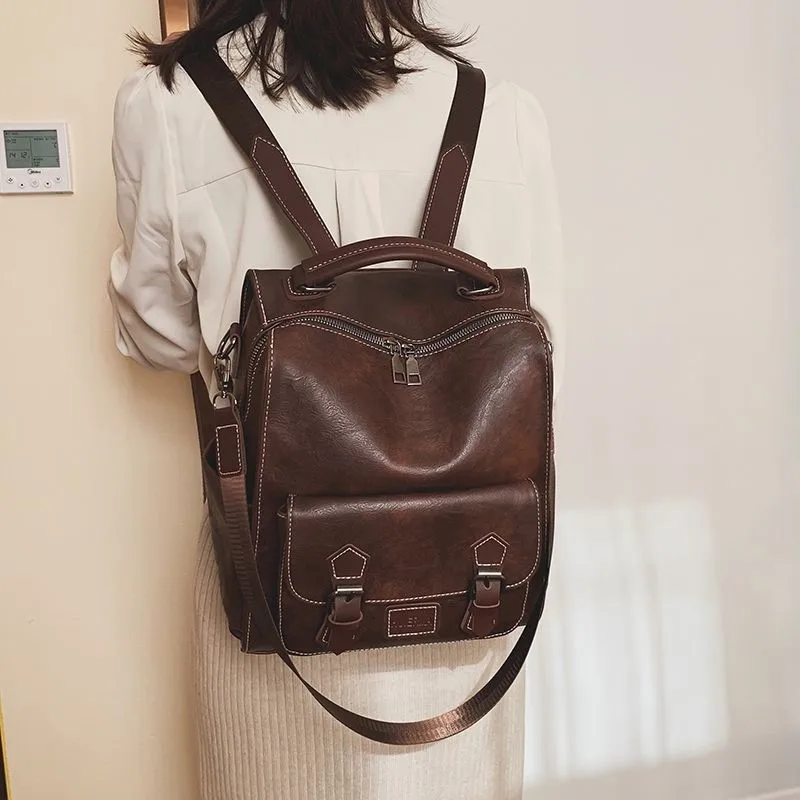 Retro Leather Backpack Women Large Capacity Academic Style Student Backpack Ladies Water Resistant Durable Mochilas Mujer 2025