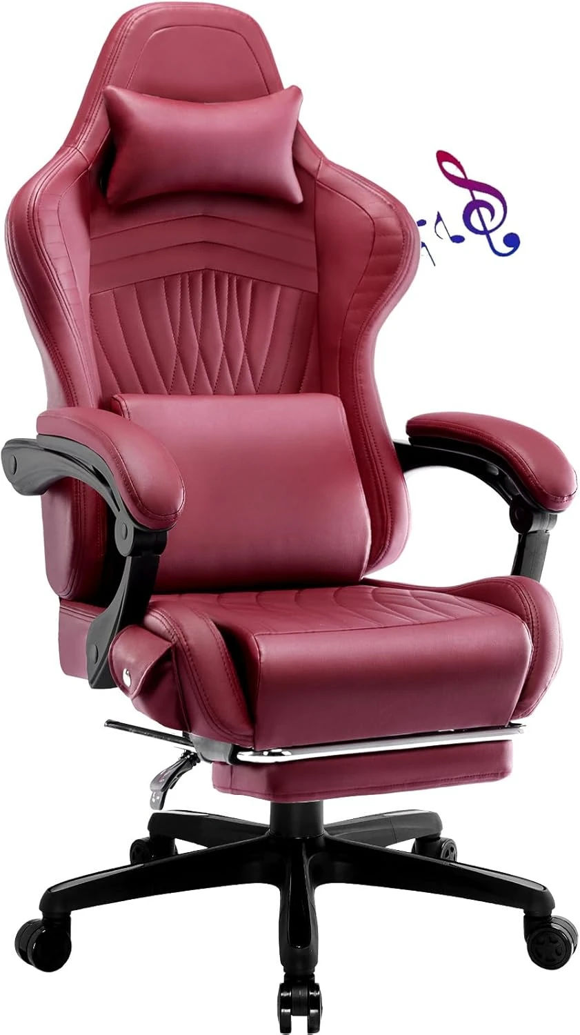 Computer chair with foot pedal and Bluetooth speaker, ergonomic gaming chair with high backrest, Winered