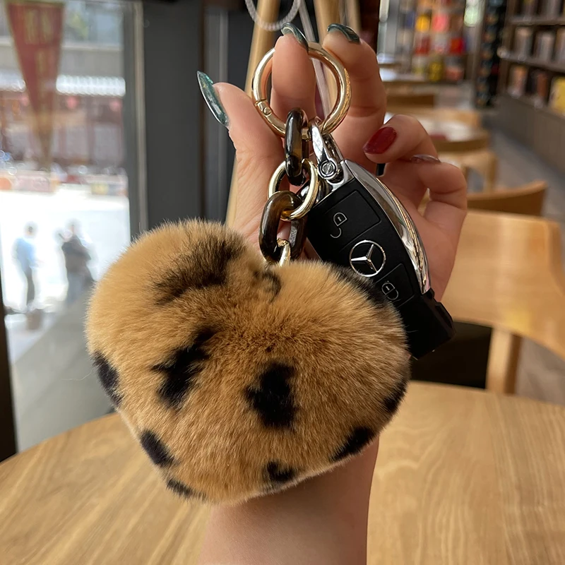 Natural Fur Heart Bag Charm Keychain for Women Girl Creative Soft Bag Pendant Cute Plush Toys Keychain Valentines Day Gifts