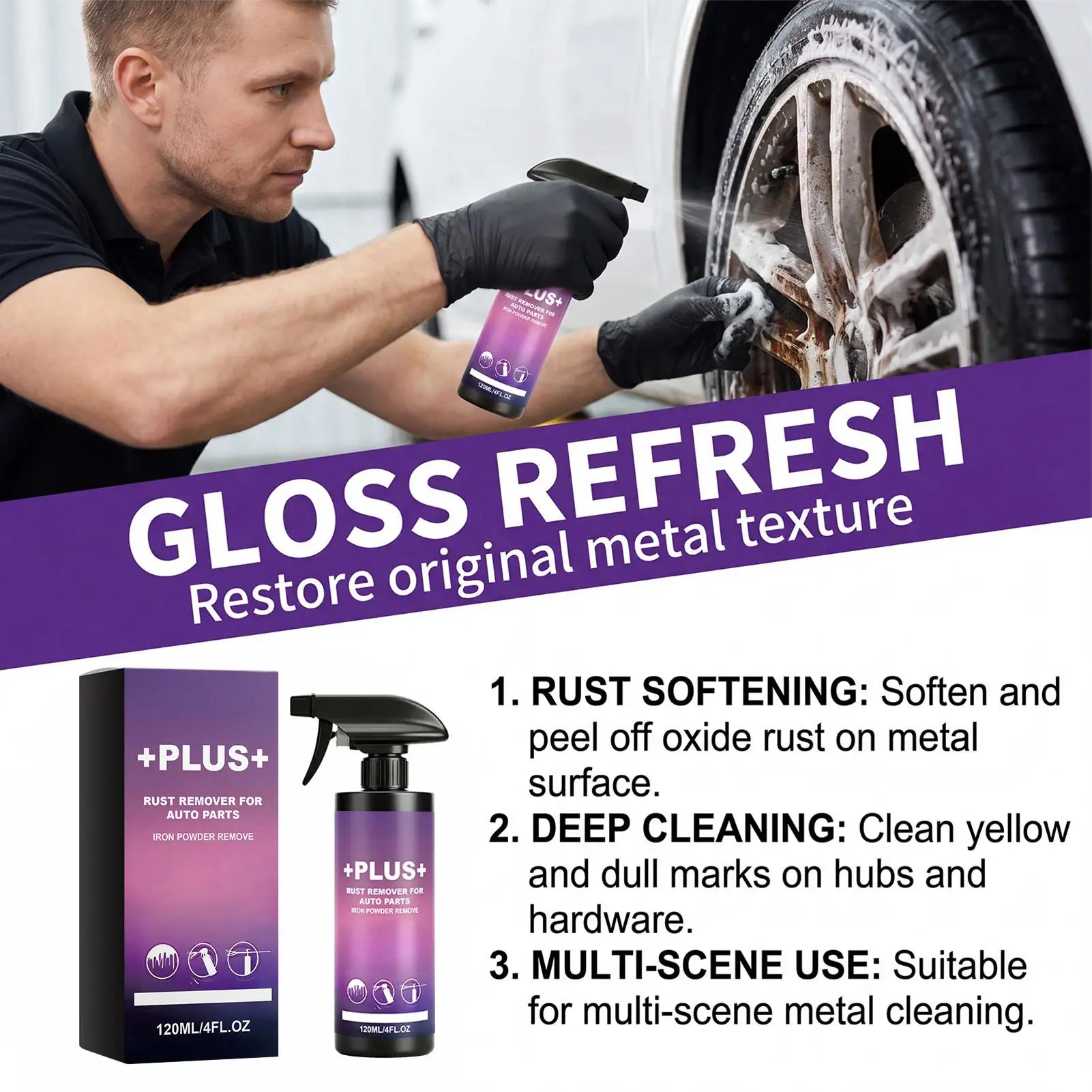 Rust Remover 120ml Fast-Acting Agent Metal Rust Remover For Auto Parts Car Wheel Brake Hub Steel Iron Aluminum Chrome Silver