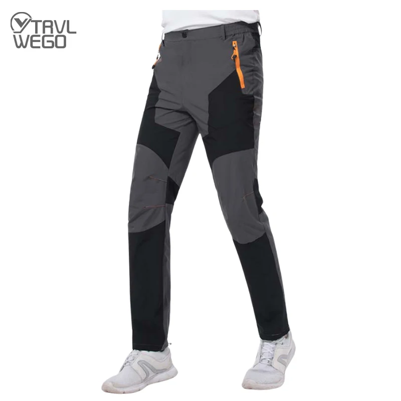 TRVLWEGO Men Summer Hiking Pants Wear-resistant Water Splash Prevention Quick Dry UV Proof Elastic Thin Camping Trousers