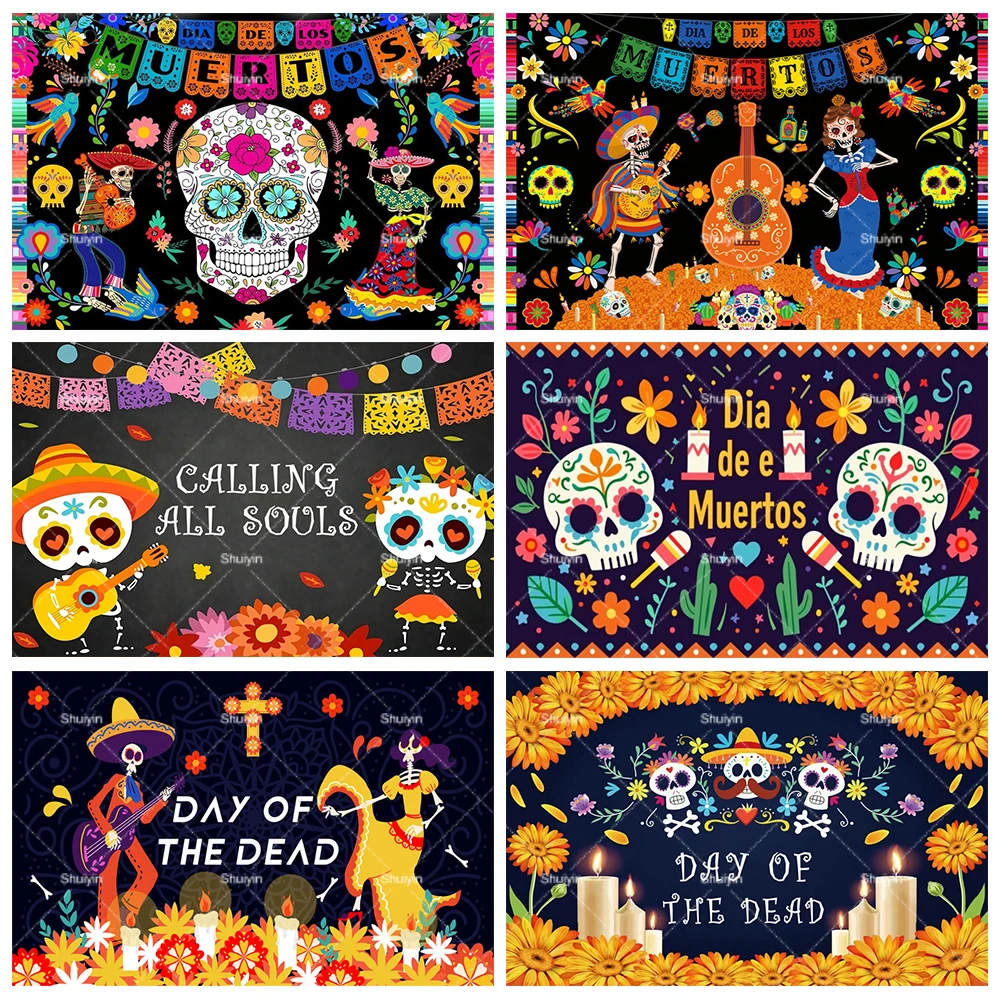 

Mexican Day of the Dead Carnival Backdrop Skull Guitar Decorations Banner Party Supplies Dia De Muertos Photography Background